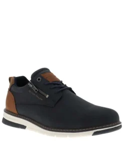 Sneakers bleu marine à talon plat avec des lacets et un zip latéral