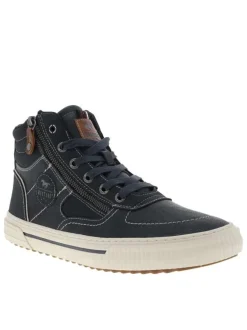Sneakers bleu marine à talon plat avec des lacets et un zip latéral