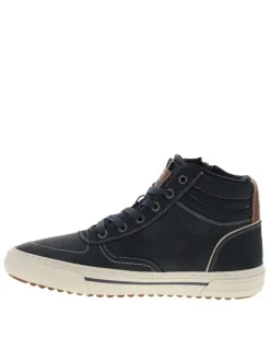 Sneakers bleu marine à talon plat avec des lacets et un zip latéral