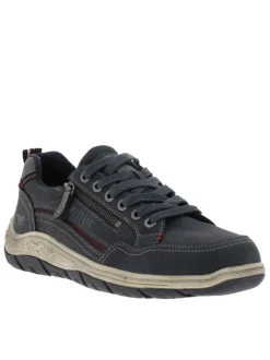 Sneakers bleu marine à talon plat avec des lacets et un zip latéral