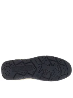 Sneakers bleu marine à talon plat avec des lacets et un zip latéral
