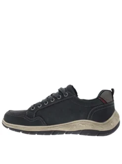 Sneakers bleu marine à talon plat avec des lacets et un zip latéral
