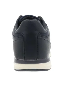 Sneakers bleu marine à talon plat avec un patch de la marque sur la languette