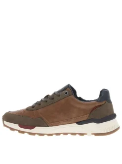 Sneakers brunes et kaki, à semelle semi-compensée et à lacets plats