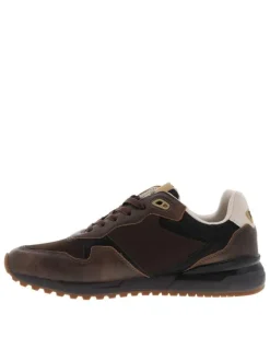 Sneakers brunes à talon plat avec des lacets avec patch côté externe