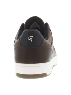 Sneakers brunes à talon plat avec des lacets et bandes bleues marine