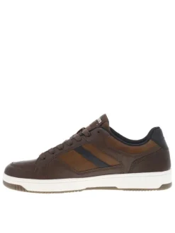 Sneakers brunes à talon plat avec des lacets et bandes bleues marine