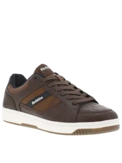 Sneakers brunes à talon plat avec des lacets et bandes bleues marine