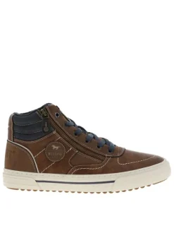 Sneakers brunes à talon plat avec des lacets et un zip latéral