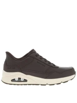 Sneakers chocolat à talon compensé bas et à slip-on avec lacets élastiqués
