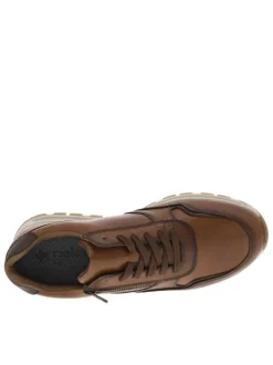 Sneakers cognac plates avec lacets plats marron et zip latéral