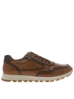 Sneakers cognac plates avec lacets plats marron et zip latéral