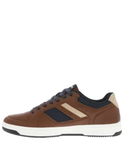Sneakers cognac à semelle à talon plat, à lacets et nom de la marque