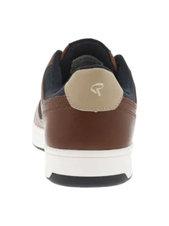 Sneakers cognac à talon plat avec des lacets marine et logo embossé