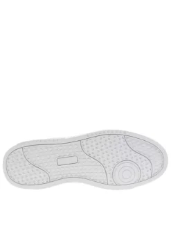 Sneakers en cuir blanc et empiècements beige à logo jaune débossé et lacets