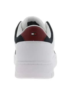 Sneakers en cuir blanches avec semelle à talon plat et empiècements contrastés