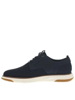 Sneakers en cuir bleues marine en maille à semelle plate écrue et à lacets ronds