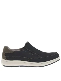 Sneakers en cuir bleues marine à surpiqûres grises et à fermeture slip-on