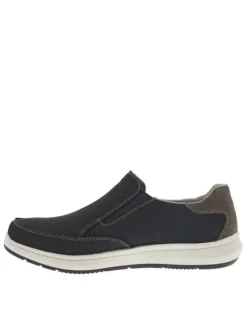 Sneakers en cuir bleues marine à surpiqûres grises et à fermeture slip-on