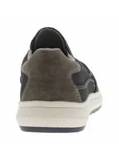 Sneakers en cuir bleues marine à surpiqûres grises et à fermeture slip-on