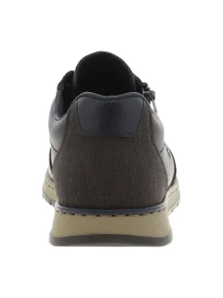 Sneakers en cuir bleu marine avec semelle à talon plat et zip latéral