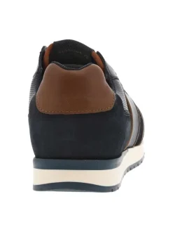Sneakers en cuir bleu marine à détails marron et à lacets plats bleu marine