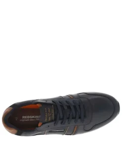 Sneakers en cuir bleu marine à détails marron et à lacets plats bleu marine