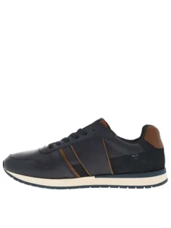 Sneakers en cuir bleu marine à détails marron et à lacets plats bleu marine