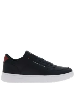 Sneakers en cuir bleu marine à lacets avec semelle à talon plat
