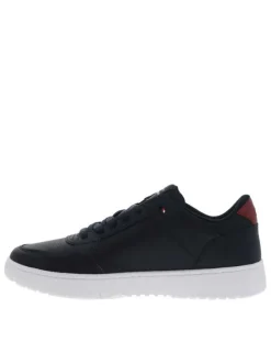 Sneakers en cuir bleu marine à lacets avec semelle à talon plat