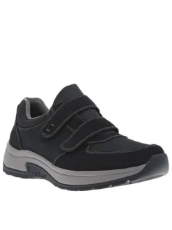Sneakers en cuir bleu marine à talon plat pourvues de bandes auto-agrippantes