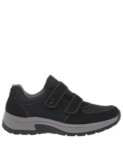 Sneakers en cuir bleu marine à talon plat pourvues de bandes auto-agrippantes
