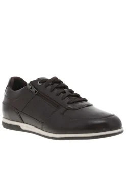 Sneakers en cuir café à semelle à talon plat et à lacets et zip sur le côté