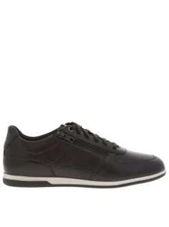 Sneakers en cuir café à semelle à talon plat et à lacets et zip sur le côté