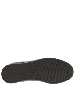 Sneakers en cuir café à semelle à talon plat et à lacets et zip sur le côté