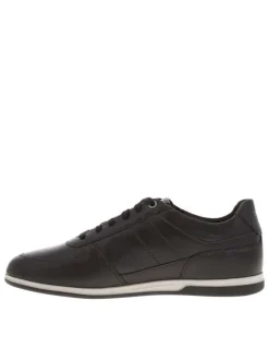 Sneakers en cuir café à semelle à talon plat et à lacets et zip sur le côté