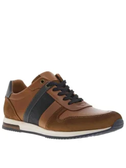 Sneakers en cuir camels avec des détails marine à semelle plate