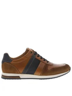 Sneakers en cuir camels avec des détails marine à semelle plate