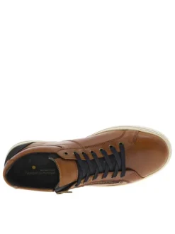 Sneakers en cuir camels avec des détails noirs et un zip à semelle plate