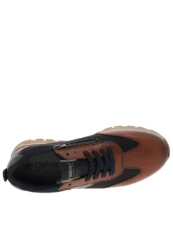 Sneakers en cuir cognac avec semelle à talon plat et zip latéral