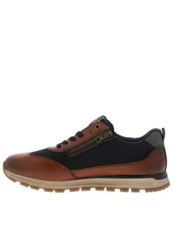 Sneakers en cuir cognac avec semelle à talon plat et zip latéral