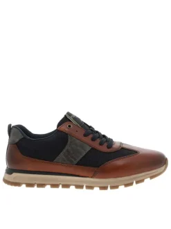 Sneakers en cuir cognac avec semelle à talon plat et zip latéral