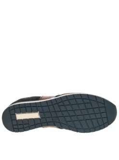 Sneakers en cuir cognac à semelle plate et à lacets plats bleu marine