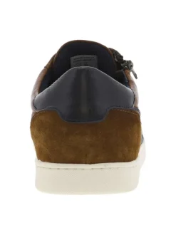 Sneakers en cuir cognac à semelles blanches plates avec lacets et zip