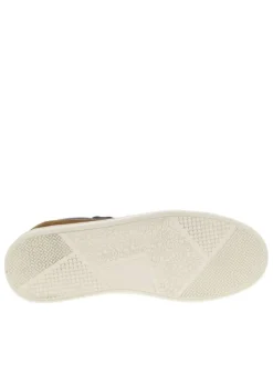 Sneakers en cuir cognac à semelles blanches plates avec lacets et zip