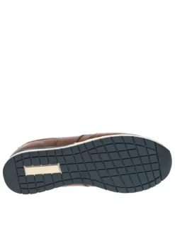 Sneakers en cuir cognac à semelle à talon plat, à lacets et empiècement