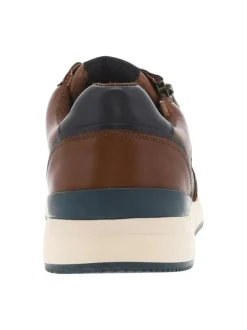 Sneakers en cuir cognac à talon plat et à lacets plats enduits et zip latéral