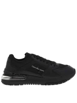 Sneakers en cuir et nylon recyclé noir à semelle semi-compensé par bulle d'air et Slip-on