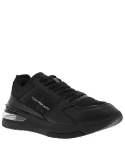 Sneakers en cuir et nylon recyclé noir à semelle semi-compensé par bulle d'air et Slip-on