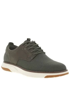 Sneakers en cuir kakis avec le bout et le talon en maille et à lacets ronds